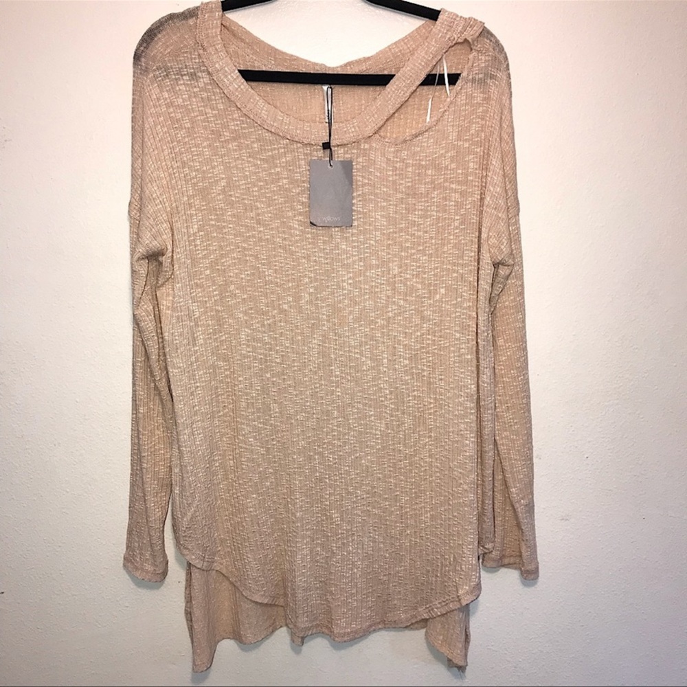 SAGE NWT Rib Knit Distressed Cold Shoulder High Low Top Large